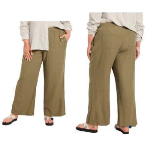 Old Navy Plus Green High-Rise Wide Leg Pants Linen Blend Casual Pockets